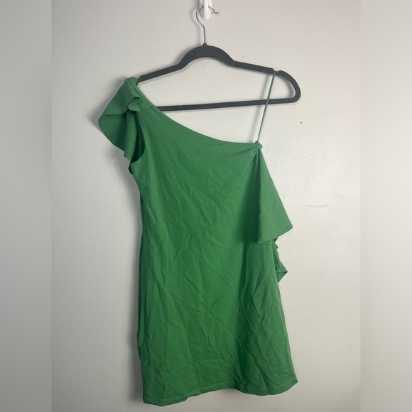 Susana Monaco One Shoulder Ruffle Bodycon Knee Length Dress Green Women’s S - Picture 3 of 5